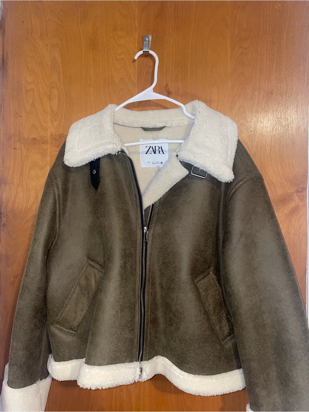Zara Suede Green Zip Up Fur Jacket With Pockets - Women’s Small